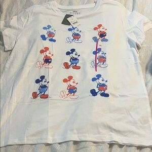Disney White Short Sleeve Tee with Red & Blue Mickey Mouse Prints